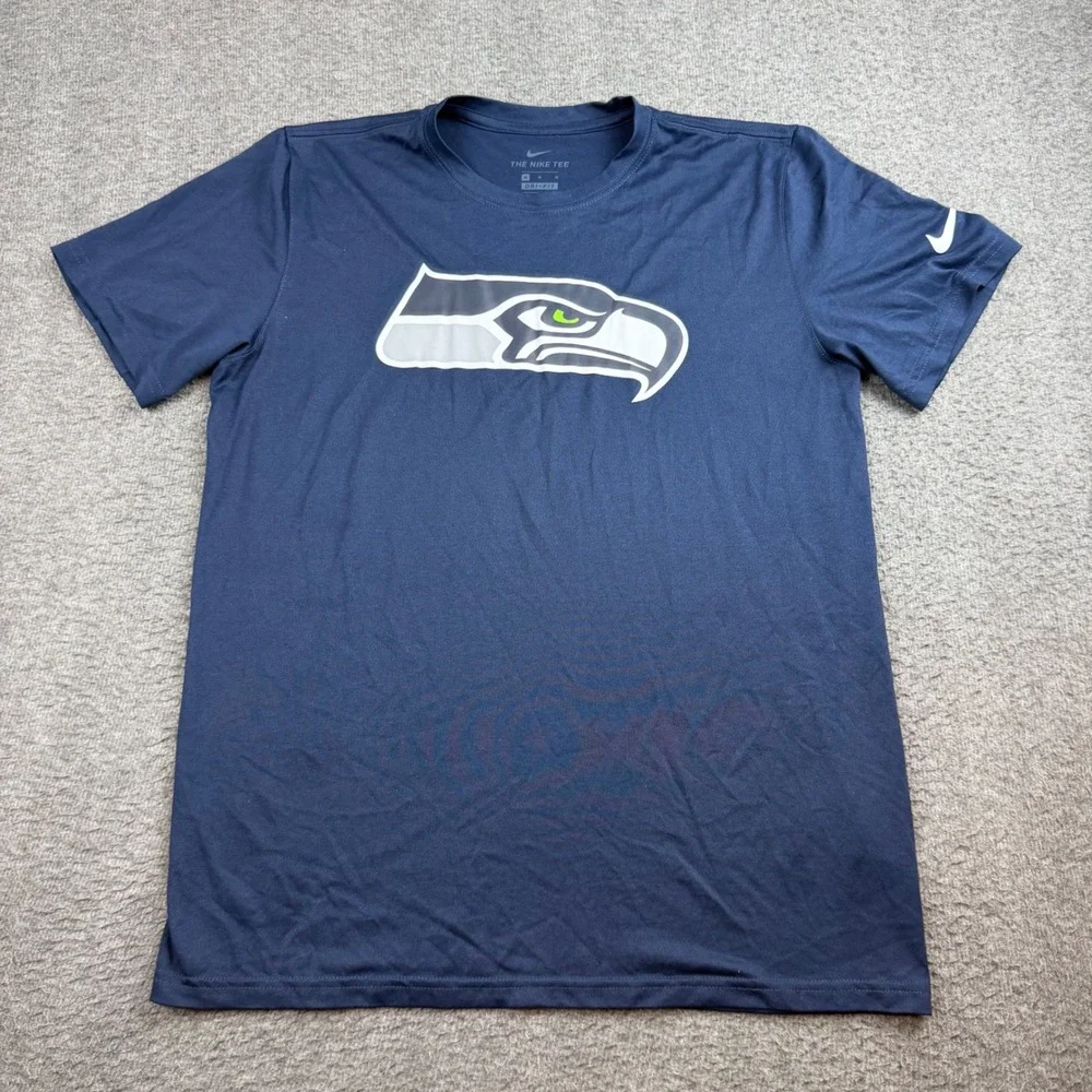 Nike Seattle Seahawks T-Shirt Men's Medium Navy Blue Dri-Fit Logo Athletic Tee